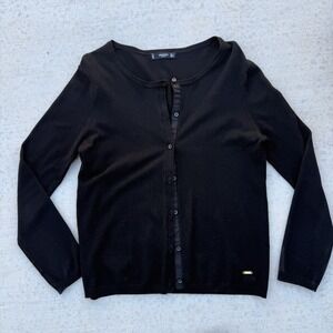 MANGO MNG Basics Sweater Women's Large Lightweight Button Front Round Neck Black